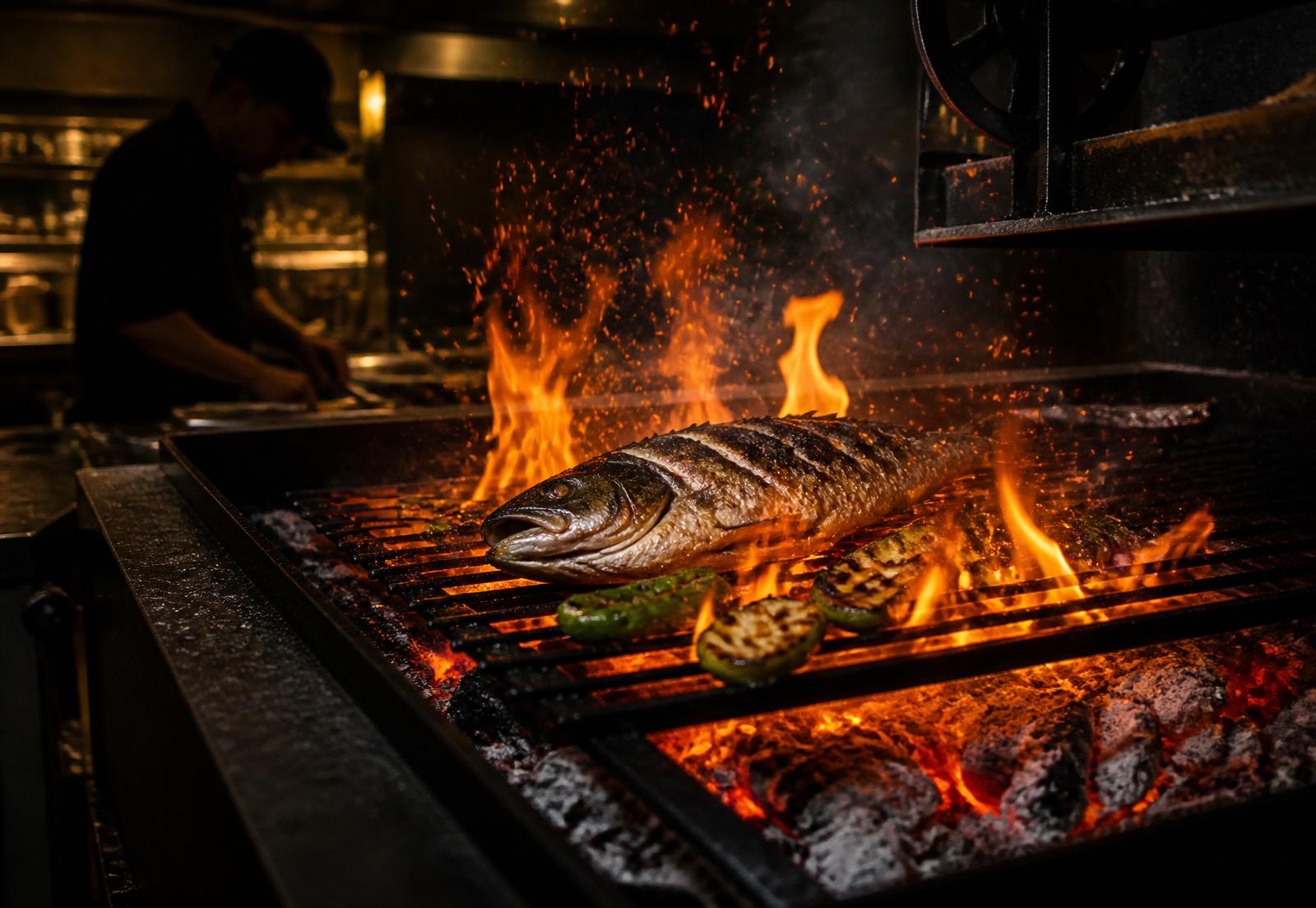 Parrilla de encina con dorada al fuego