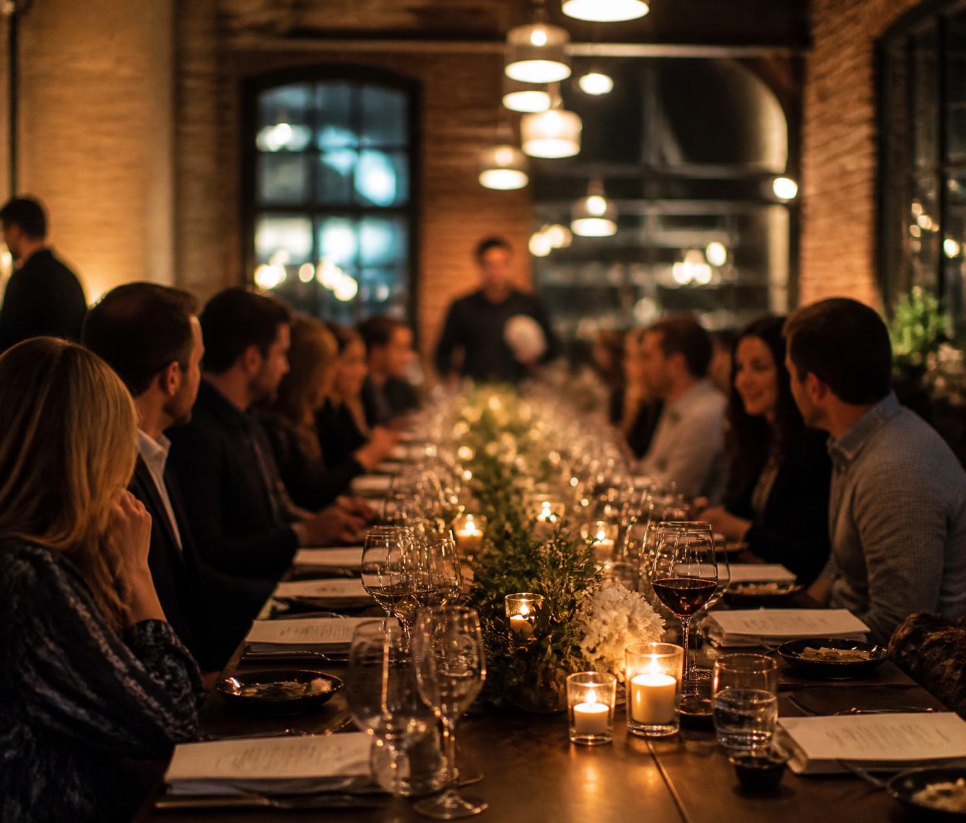 Cena privada en mesa larga
